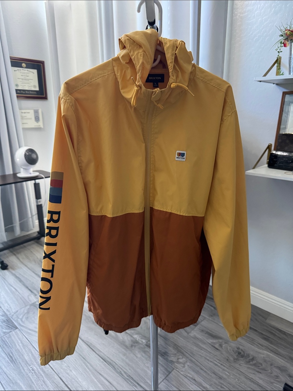 Brixton Two-Tone Mustard Yellow and Brown Hooded Windbreaker New Without Tag